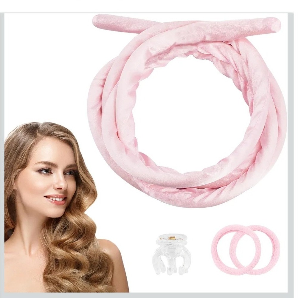 Heatless Hair Curler Satin Curling Rod Headband with Clip & Scrunchies Black